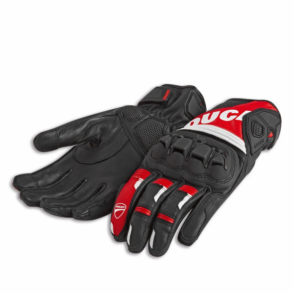 Guanti Moto Ducati Pelle-Tessuto Gloves Sport C4 Nero-Bianco-Rosso
